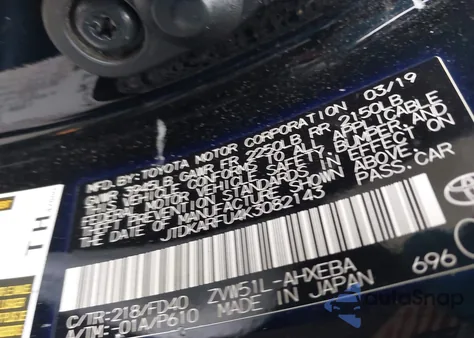 2019 Toyota Prius Le from USA, damaged, VIN JTDKARFU4K3082143